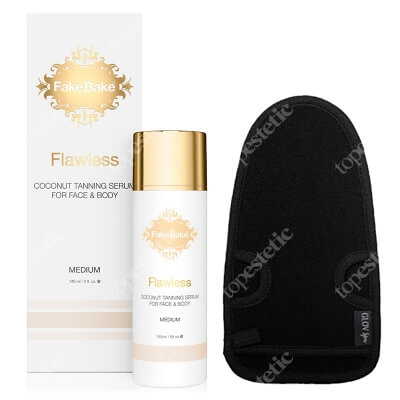 Fake Bake Flawless Coconut Tanning Serum - Medium + Glov Tan ZESTAW Kokosowe serum opalające do twarzy i ciała 148 ml + Rękawica peelingująca 1 szt