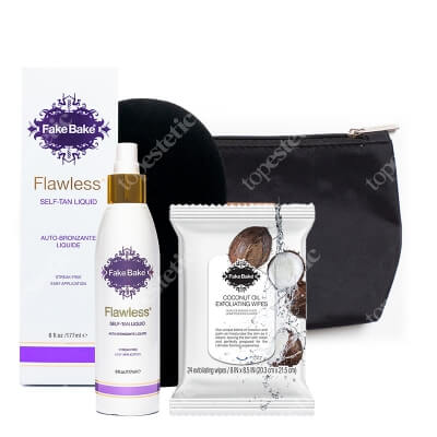 Fake Bake Flawless Self Tan Liquid - Medium + Coconut Exfoliating Wipes ZESTAW Płyn opalający 170 ml + Chusteczki peelingujace 24 szt + Kosmetyczka 1 szt
