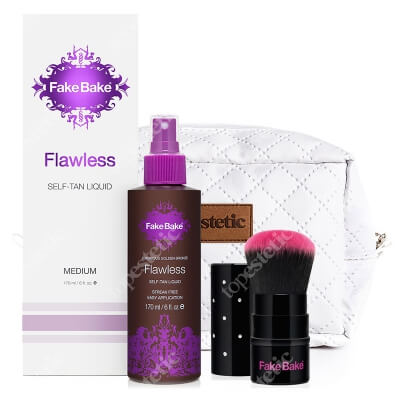 Fake Bake Flawless Self Tan Liquid - Medium + Kabuki Brush + Kosmetyczka Topestetic ZESTAW Płyn opalający 170 ml + Pędzel do nakładania pudru 1 szt + Kosmetyczka 1 szt