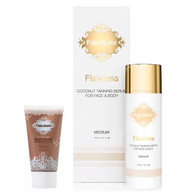 Fake Bake Tinted + Flawless Coconut Tanning Serum - Medium ZESTAW Balsam rozświetlająco-nawilżający 60 ml + Kokosowe serum opalające do twarzy i ciała 148 ml