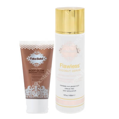 Fake Bake Tinted + Flawless Coconut Tanning Serum - Medium ZESTAW Balsam rozświetlająco-nawilżający 60 ml + Kokosowe serum opalające do twarzy i ciała 148 ml