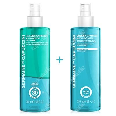 Germaine de Capuccini Blue Activ Water + Blue Protective Oil &amp; Water ZESTAW Mgiełka nawilżająca przyspieszająca opalanie 200 ml + Dwufazowa mgiełka ochronna SPF 30 200 ml