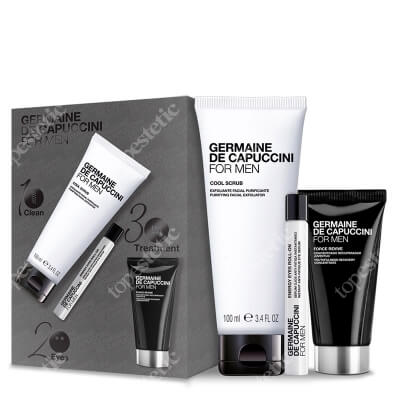 Germaine de Capuccini Force for Men ZESTAW Krem do twarzy dla mężczyzn 50 ml + Żel złuszczający do twarzy 100 ml + Roll- on pod oczy 10 ml