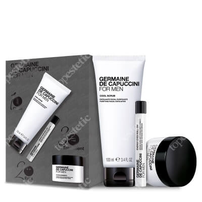 Germaine de Capuccini Hydra for Men ZESTAW Intensywnie nawilżający krem do twarzy 50 ml + Żel złuszczający do twarzy 100 ml + Energetyzujący roll- on pod oczy 10 ml