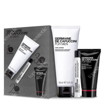 Germaine de Capuccini PowerAge for Men ZESTAW Przeciwstarzeniowa emulsja do twarzy dla mężczyzn 50 ml + Żel złuszczający do twarzy 100 ml + Roll- on pod oczy 10 ml