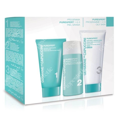 Germaine de Capuccini Purex Natural Perfect Dla Skóry Tłustej ZESTAW Delikatna esencja złuszczająca 50 ml + Krem koloryzująco - matujący 50 ml + Pianka oczyszczająca 30 ml