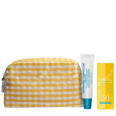 Germaine de Capuccini Timexpert Sun Face Protect Set ZESTAW Płyn ochronny przeciw starzeniu SPF 50 50 ml + Balsam ochronny do ust SPF 20 15 ml + kosmetyczka 1 szt