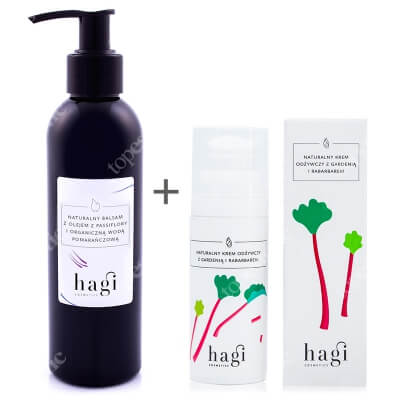 Hagi Balsam Do Ciała + Krem Odżywczy ZESTAW Naturalny balsam do ciała z olejem z Passiflory i organiczną wodą pomarańczową 200 ml + Naturalny krem odżywczy z Gardenią i Rabarbare