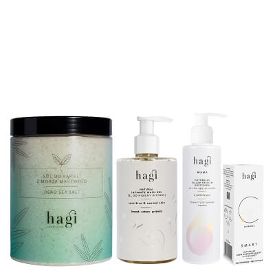 Hagi Body and Face Set ZESTAW Żel do higieny intymnej 300 ml + Sól do kąpieli 1200 g + Balsam przeciw rozstępom 200 ml + Krem z wit. C 50 ml