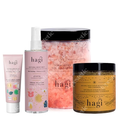 Hagi Body Care Set ZESTAW Himalajska sól do kąpieli 1200 g + Peeling do ciała 300 g + Mgiełka do ciała 100 ml + Mini żel pod prysznic gratis