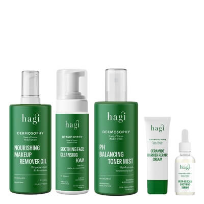 Hagi Dermosophy Repair Set ZESTAW Olejek 150 ml + Pianka 150 ml + Mgiełka-tonik 150 ml + Kojące serum 30 ml + Krem z ceramidami 50 ml