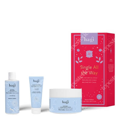 Hagi Jingle All the Way ZESTAW Odświeżający żel do mycia ciała 150 ml + Odżywczy balsam do ciała 75 ml + Cukrowy peeling do ciała 200 ml
