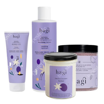 Hagi Na Śliwki Box 2 ZESTAW Żel pod prysznic 300 ml + Balsam odżywczo-ujędrniający 200 ml + Peeling 330 ml + Świeca 215 ml