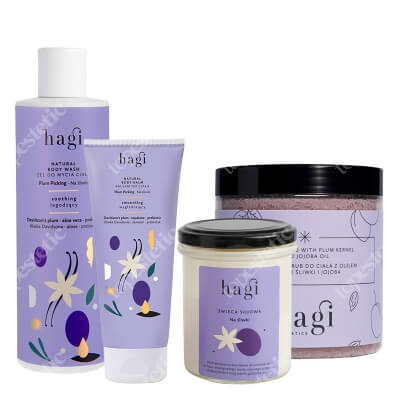 Hagi Na Śliwki Box 2 ZESTAW Żel pod prysznic 300 ml + Balsam odżywczo-ujędrniający 200 ml + Peeling 330 ml + Świeca 215 ml