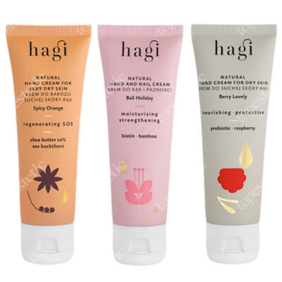 Hagi Natural Hand Cream Trio ZESTAW Krem Wakacje na Bali 50 ml + Krem Korzenna Pomarańcza 50 + Krem Malinowy Chruśniak 50 ml