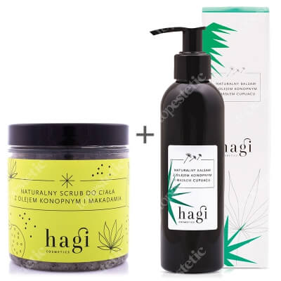 Hagi Naturalny Scrub + Balsam Do Ciała ZESTAW Peeling cukrowy do ciała z olejem konopnym i makadamia 280 g + Naturalny balsam z olejem Konopnym i masłem Cupuacu 200 ml