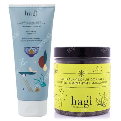 Hagi Odżywiający Balsam do Ciała Ziołowo Mi + Naturalny Scrub ZESTAW Odżywia, regeneruje 200 ml + Peeling cukrowy do ciała z olejem konopnym i makadamia 280 g