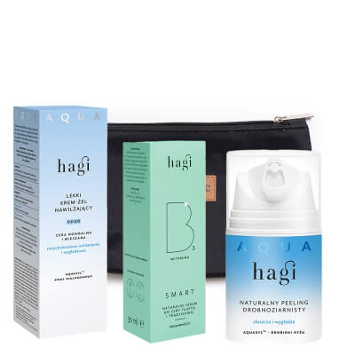 Hagi Pielęgnacja Normalizująca ZESTAW Peeling 50 ml + Serum 30 ml + Krem-żel 50 ml + Kosmetyczka 1 szt