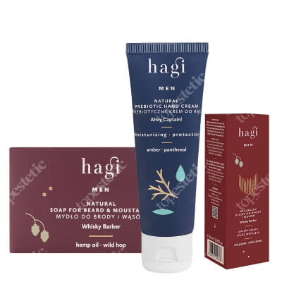 Hagi Whisky Barber + Ahoj Kapitanie ZESTAW Mydło do brody i wąsów 100 g + Olejek do brody i wąsów 30 ml + Prebiotyczny krem do rąk 50 ml