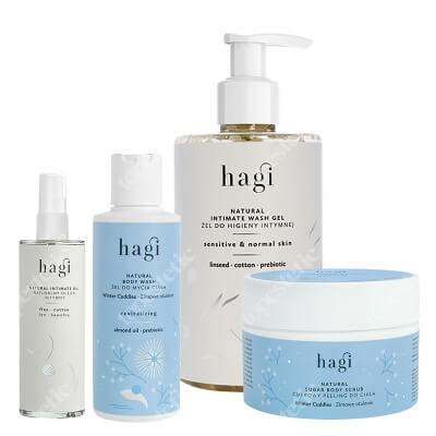Hagi Zimowe Otulenie Box ZESTAW Żel do higieny intymnej 300 ml + Olejek intymny 100 ml + Żel do mycia ciała 150 ml + Peeling 200 ml