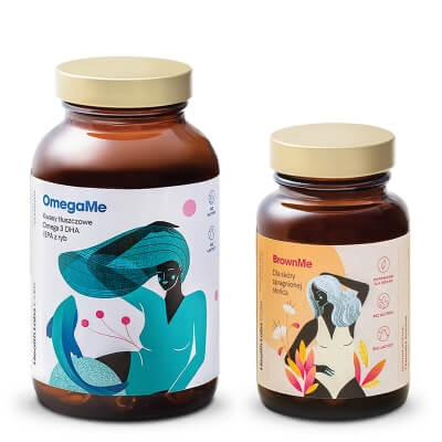 Health Labs Care BrownMe + OmegaMe ZESTAW Antyoksydanty dla prawidłowej pigmentacji i zdrowia skóry 30 kaps. + Kwasy tłuszczowe Omega 3 EPA i DHA z ryb, 60 kaps.
