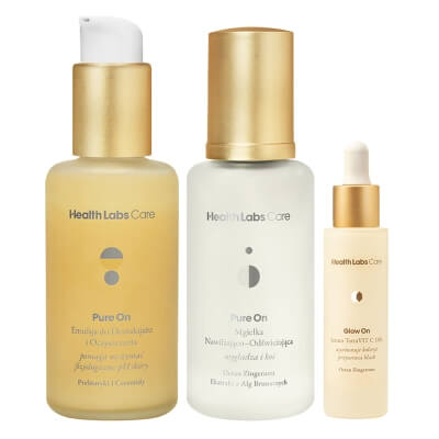Health Labs Care Glow Skin ZESTAW Emulsja do demakijażu i oczyszczania 100 ml + Serum rozświetlające 30 ml + Mgiełka nawilżająco–odświeżająca 100 ml