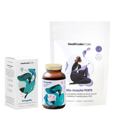 Health Labs Care OmegaMe + Mio-inozytol FORTE ZESTAW Kwasy tłuszczowe Omega 3 EPA i DHA z ryb 120 kaps + Bioaktywna forma inozytolu 309 g