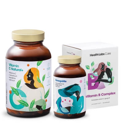 Health Labs Care Support Body's Immunity ZESTAW Witamina C 120 kaps. + Omega 3 EPA i DHA z ryb, 60 kaps. + Kompleks witamin z grupy B GRATIS