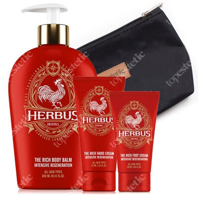 Herbus The Rich Herbus Set ZESTAW Krem do rąk 75 ml + Balsam do ciała 300 ml + Krem do stóp 50 ml + Czarna kosmetyczka 1 szt