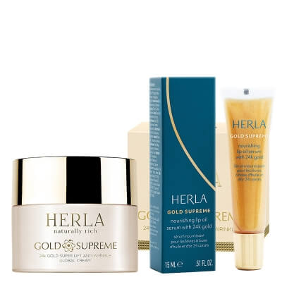 Herla 24k Gold Super Skin ZESTAW Krem przeciwzmarszczkowy 50 ml + Serum olejowe do ust 15 ml