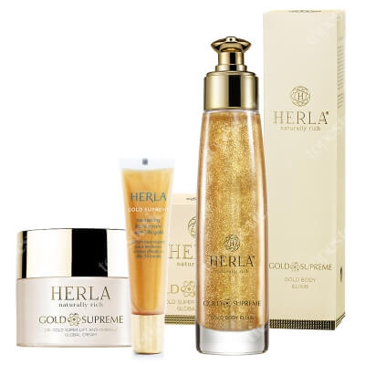 Herla 24k Gold To Face Body And Lips ZESTAW Liftingujący krem 50 ml + Złoty elixir do ciała 100 ml + Serum olejowe do ust 15 ml