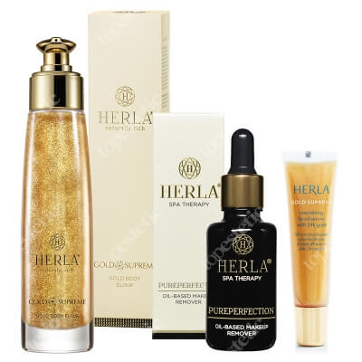 Herla Gold Care Set ZESTAW Elixir do ciała 100 ml + Serum do ust 15 ml + Olejek do demakijażu 30 ml