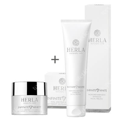 Herla Infinite White Care Set ZESTAW Peeling do twarzy, efekt mikrodermabrazji 150 ml + Krem wybielający przebarwienia 50 ml