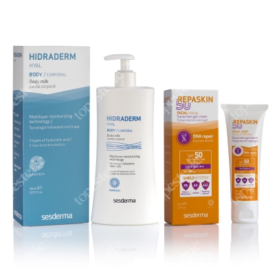 Sesderma Hidraderm Hyal Body Milk + Repaskin Fotoprotector SPF50 ZESTAW Mleczko do ciała + Filtr ochronny 400 ml, 50 ml