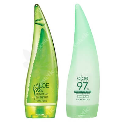 Holika Holika Aloe Set ZESTAW Żel pod prysznic z sokiem z aloesu 92% 250 ml + Głęboko nawilżający balsam do twarzy i ciała 240 ml