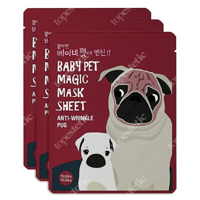 Holika Holika Baby Pet Magic Mask - Anti Wrinkle Pug 3 Pack Przeciwzmarszczkowa bawełniana maseczka w płachcie 3 szt
