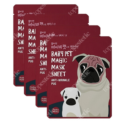 Holika Holika Baby Pet Magic Mask - Anti Wrinkle Pug x 4 ZESTAW Przeciwzmarszczkowa bawełniana maseczka w płachcie 1 szt x 4