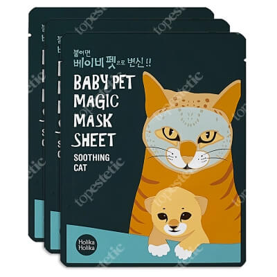 Holika Holika Baby Pet Magic Mask - Soothing Cat 3 Pack ZESTAW Odświeżająca bawełniana maseczka w płachcie 3 szt