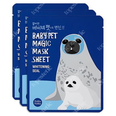 Holika Holika Baby Pet Magic Mask - Whitening Seal 3 Pack ZESTAW Rozjaśniająca bawełniana maseczka w płachcie 3 szt