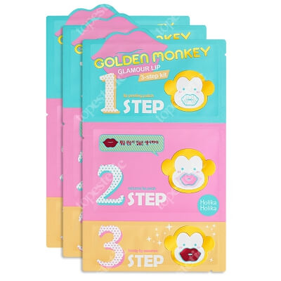 Holika Holika Golden Monkey Lip 3-step 3 Pack ZESTAW Trójstopniowy zestaw pielęgnacyjny do ust 3 szt