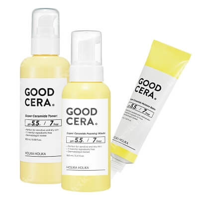 Holika Holika Good Cera Skin Care ZESTAW Pianka oczyszczająca z ceramidami 160 ml + Nawilżający tonik z ceramidami 180 ml + Wysokoskoncentrowany krem z ceramidami 40 ml