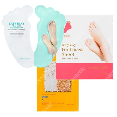 Holika Holika Home Spa ZESTAW Maseczka bawełniana z ekstraktem z ryżu 1 szt. + Peeling do stóp w formie skarpet 1 szt + Regenerująca maseczka do stóp 1 szt