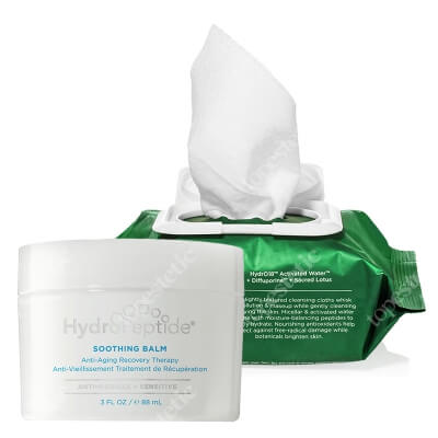Hydropeptide HydroActive Cleanse Packet + Soothing Skin Recovery Balm ZESTAW Micelarne chusteczki do demakijażu twarzy 30 szt. + Łagodzący balsam do regeneracyjnej kuracji przeciwstarzeniowej 88 ml