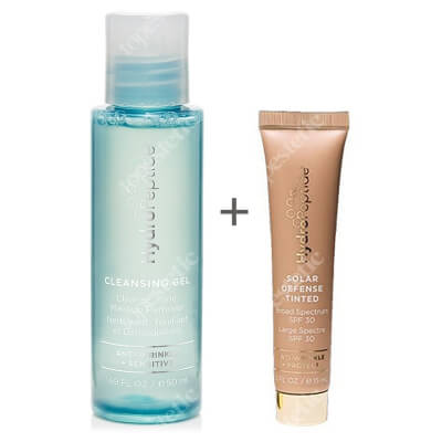 Hydropeptide Solar Defense Tinted Moisturizer + Cleansing Gel Face Wash ZESTAW Ochrona przeciwsłoneczna koloryzująca SPF 30, 15 ml + Oczyszczający żel do demakijażu, tonizujący 50 ml