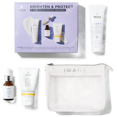 Image Skincare Brightening and Protect Travel Kit ZESTAW Łagodny żel oczyszczający 46 g + Beztłuszczowe serum rozjaśniające i łagodzące zaczerwienienia 15 ml + Lekki krem 43 g + Kosmetyczka