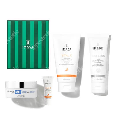 Image Skincare Glamour Glow ZESTAW Maska złuszczająca 57 g + Maska nawilżająca i odżywiająca 56,7 ml + Płatki pod oczy 22 pary + Preparat oczyszczający 7 ml