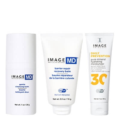 Image Skincare Image MD Post Treatment Kit ZESTAW Łagodzący balsam oczyszczający 28 g + Balsam regenerujący do skóry wrażliwej i uszkodzonej 16 g + Lekki krem z SPF30, 28 g
