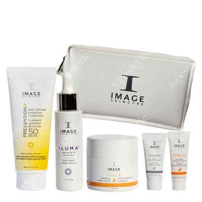 Image Skincare Nutrition Trio Set ZESTAW Ochrona przeciwsłoneczna 95 ml + Wzmacniacz rozjaśniający przebarwienia 30 ml + Krem odżywczy 56,7 g + Maska 7,5 ml + Maska 7,5 g + Kosmetyczka