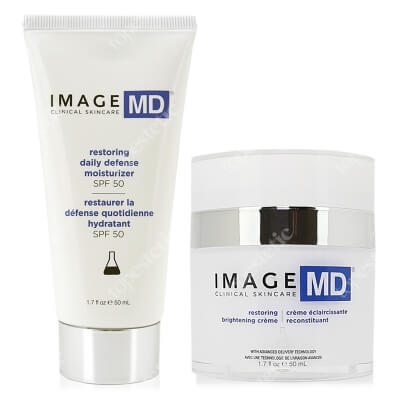 Image Skincare Restoring Brightening Creme + Restoring Daily Defense Moisturizer ZESTAW Intensywna kuracja wygładzająca zmarszczki mimiczne, wyrównująca koloryt 50 ml + Filtr ochronny SPF 50, 50 ml