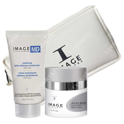 Image Skincare Total Overnight Retinol Masque + Restoring Daily Defense Moisturizer  ZESTAW Nocna maska z retinolem 48 g + Filtr ochronny SPF 50, 57 g + Kosmetyczka 1 szt